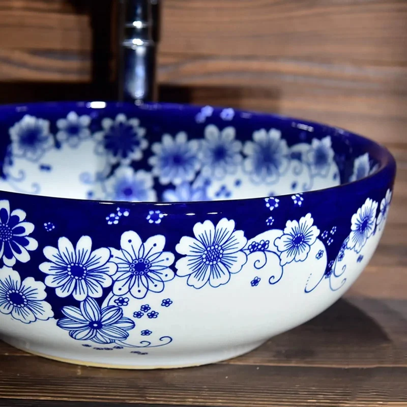 Top Tier Blue And White Porcelain Vessel Basin With Smooth Glazed Surface Sleek Countertop Washbasin Real Deal Bathroom Bowl Sink Clean Vibe Setup For Your Daily Routine