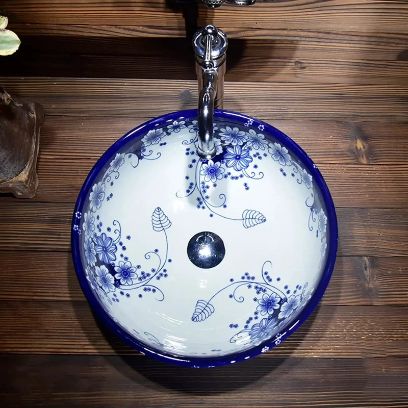 Top Tier Blue And White Porcelain Vessel Basin With Smooth Glazed Surface Sleek Countertop Washbasin Real Deal Bathroom Bowl Sink Clean Vibe Setup For Your Daily Routine