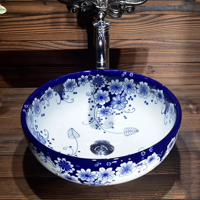 Top Tier Blue And White Porcelain Vessel Basin With Smooth Glazed Surface Sleek Countertop Washbasin Real Deal Bathroom Bowl Sink Clean Vibe Setup For Your Daily Routine