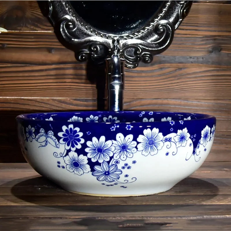 Top Tier Blue And White Porcelain Vessel Basin With Smooth Glazed Surface Sleek Countertop Washbasin Real Deal Bathroom Bowl Sink Clean Vibe Setup For Your Daily Routine
