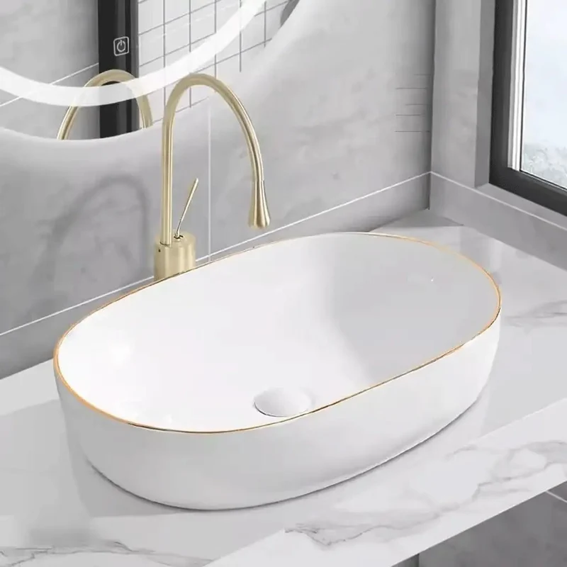 High Gloss Glaze Hella Durable Vessel Sink With Polished Gold Edge Trim Provides Chic Flex For Every Bathroom Setup While Making Daily Cleanup Dead Simple And Delivering Straight Fire Elegance