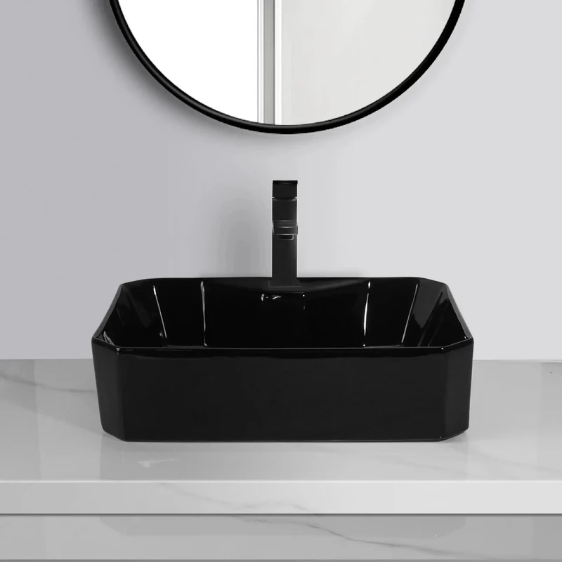 Sleek Ceramic Vessel Sink For Above Counter Bathroom Install With Faucet Hole Modern Design Upgrades Your Wash Setup Smooth Glaze Delivers Top Shelf Durability Plug And Play Setup Straight Up Easy Mounting Just Tight Seals And Heavy Duty Quality