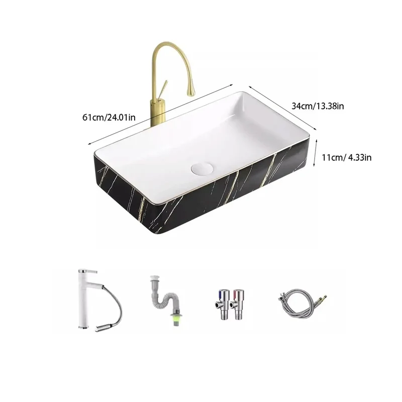 Premium Rectangular Ceramic Vessel Sink For Above Counter Bathroom Vanity Setup Sleek Black Wash Basin With Polished Surface Top Shelf Upgrade Showstopper And Fresh Design For Your Cool Home Routine