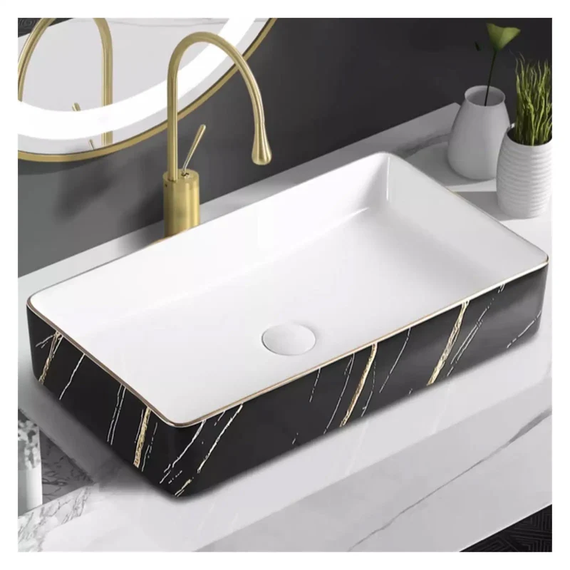 Premium Rectangular Ceramic Vessel Sink For Above Counter Bathroom Vanity Setup Sleek Black Wash Basin With Polished Surface Top Shelf Upgrade Showstopper And Fresh Design For Your Cool Home Routine