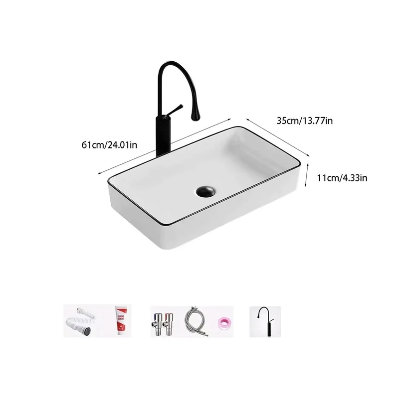 Straight Up Modern Luxury Ceramic Vessel Sink Top Mount Bathroom Wash Basin Featuring A Sleek Black Rim And High Fired Porcelain Works Like A Charm In Tight Apartments Plus Cozy Balcony Vanities