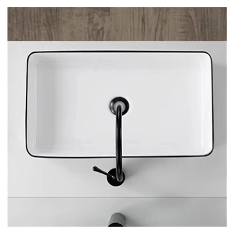 Straight Up Modern Luxury Ceramic Vessel Sink Top Mount Bathroom Wash Basin Featuring A Sleek Black Rim And High Fired Porcelain Works Like A Charm In Tight Apartments Plus Cozy Balcony Vanities