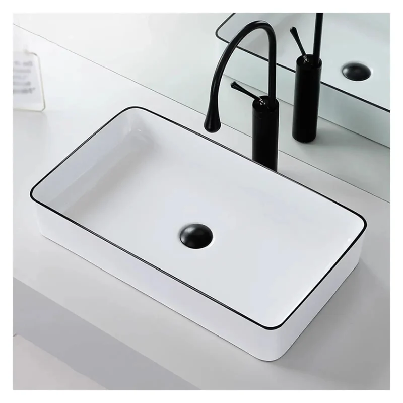 Straight Up Modern Luxury Ceramic Vessel Sink Top Mount Bathroom Wash Basin Featuring A Sleek Black Rim And High Fired Porcelain Works Like A Charm In Tight Apartments Plus Cozy Balcony Vanities