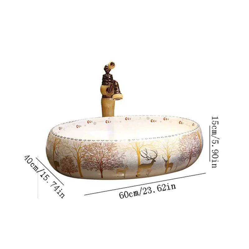 Slick Ceramic Vessel Sink For Modern Bathroom Countertop Basin With Matching Faucet Featuring Gorgeous Forest Art Motifs And Nordic Vibes This Top Tier Vanity Washbasin Brings Hella Style To Your Daily Wash Routine And Real Charm