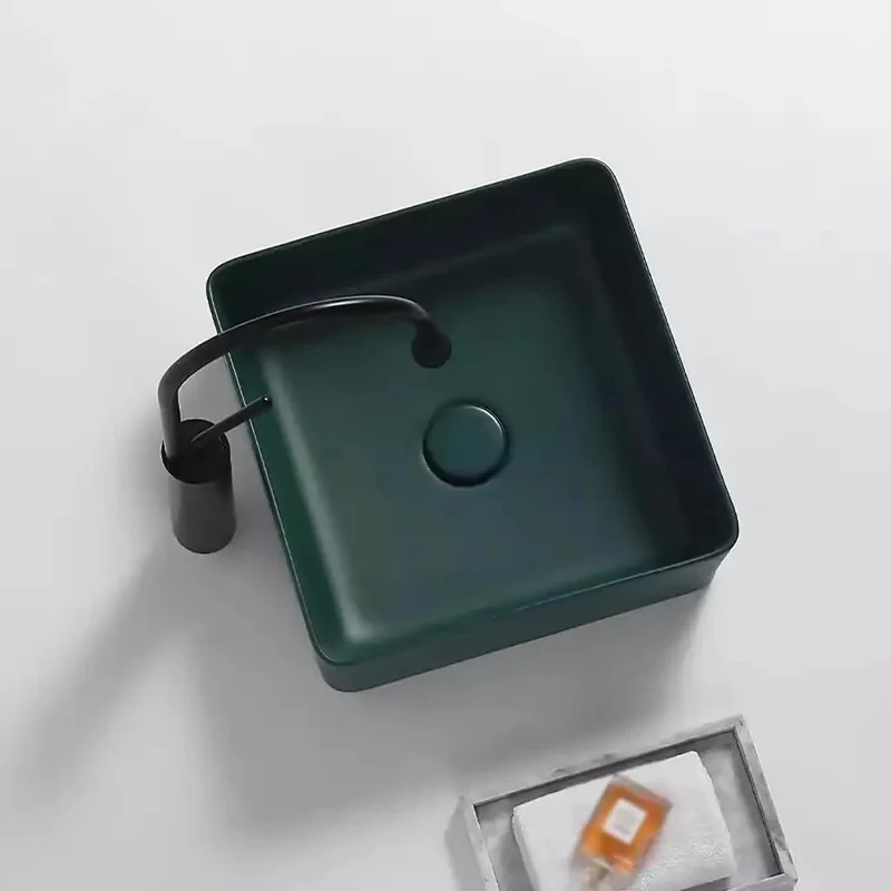 Top Shelf Matte Green Ceramic Vessel Sink Square Countertop Basin Drop Dead Gorgeous Frosted Surface Rock Solid Craftsmanship To Elevate Your Most Stylish Bath Or Bar Setup