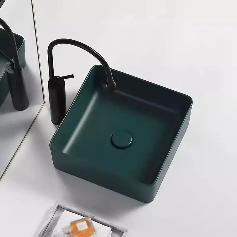 Top Shelf Matte Green Ceramic Vessel Sink Square Countertop Basin Drop Dead Gorgeous Frosted Surface Rock Solid Craftsmanship To Elevate Your Most Stylish Bath Or Bar Setup