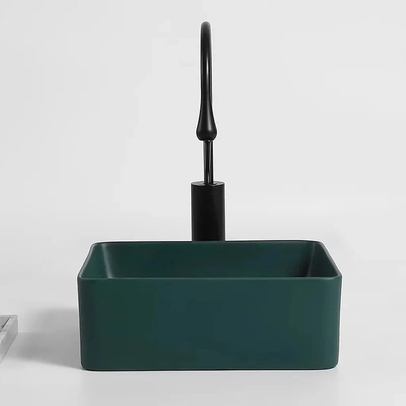 Top Shelf Matte Green Ceramic Vessel Sink Square Countertop Basin Drop Dead Gorgeous Frosted Surface Rock Solid Craftsmanship To Elevate Your Most Stylish Bath Or Bar Setup