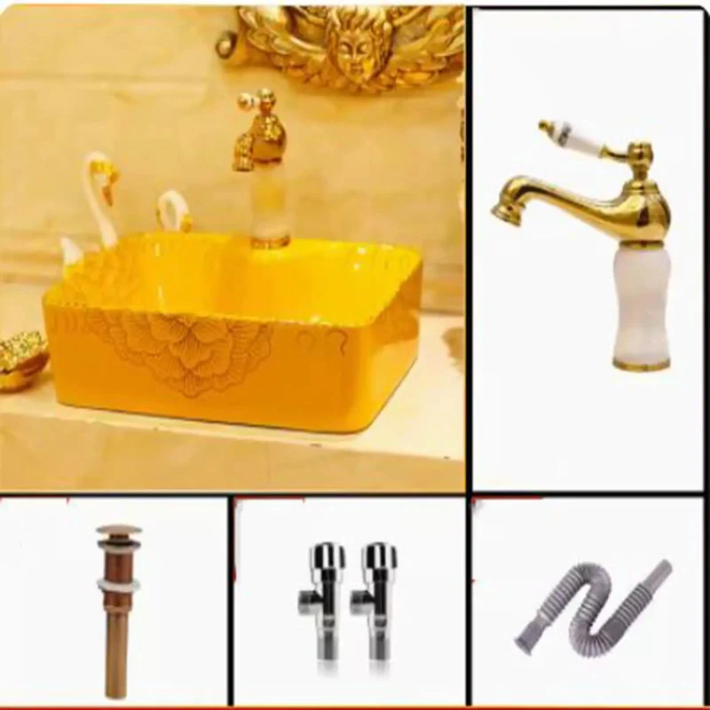 Top Shelf Gold Rectangle Vessel Sink Above Counter Bathroom Vanity Basin Premium Ceramic Countertop Washbasin Lowkey Stylish House Refresh Staple With Smooth Daily Flow And Clean Urban Vibes