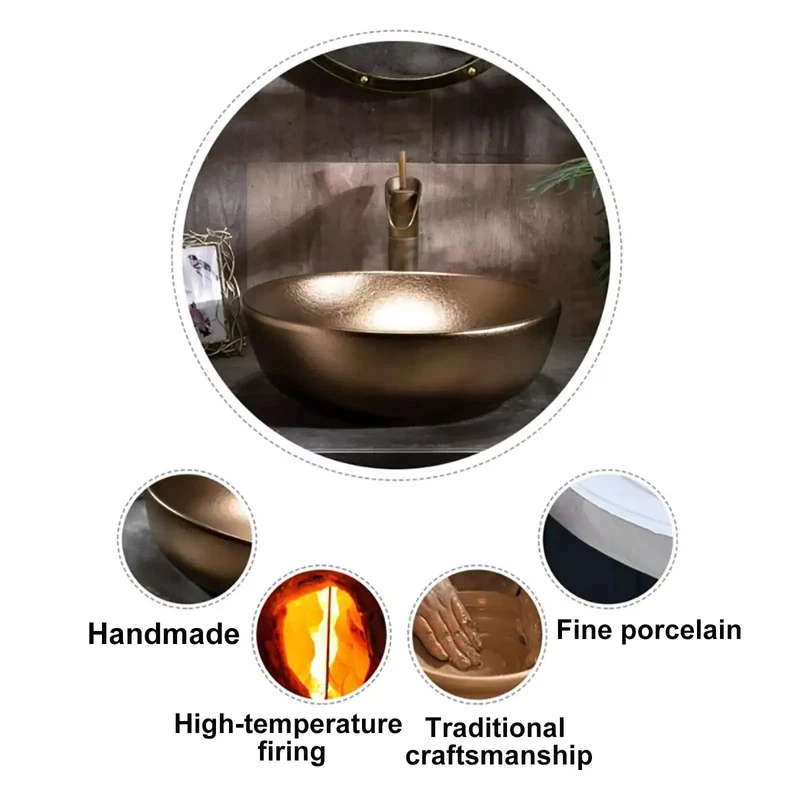 High Fire Ceramic Vessel Sink With Faucet And Drain Matte Gold Countertop Basin Oval Or Rectangle Vanity Centerpiece Built Like A Tank For Daily Use Bringing That Clean Modern Flex To Your Bathroom Decor
