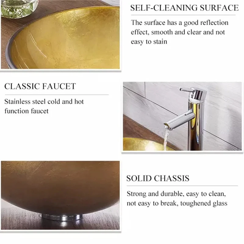 Savage Yellow Tempered Glass Vessel Sink Paired With Slick Chrome Faucet And Pop Up Drain For Trendy Above Counter Vanity Round Wash Basin Built Tough To Last Premium Quality Easy Install