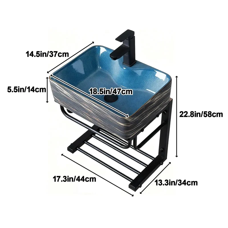 Wall Mounted Premium High Density Ceramic Vessel Sink With Sleek Rectangular U Shaped Basin And Heavy Duty Faucet And Sturdy Metal Pedestal Stand For Compact Bathrooms
