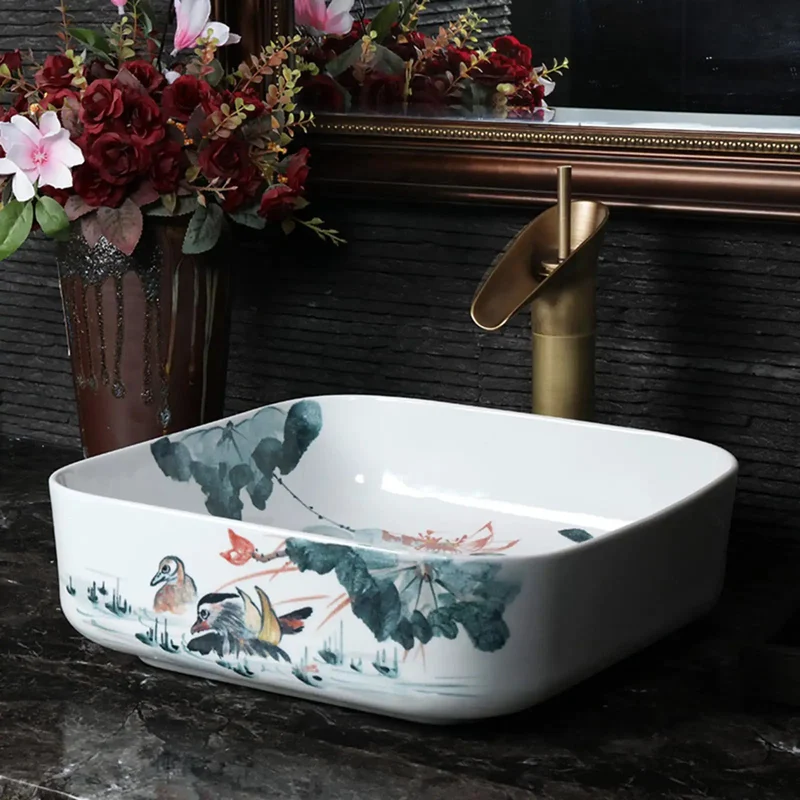Square Ceramic Vessel Sink For Modern Bathrooms, White Porcelain Countertop Basin With High Gloss Finish, Faucet And Drainer Included, Hassle Free Setup, Pro Level Style Upgrade