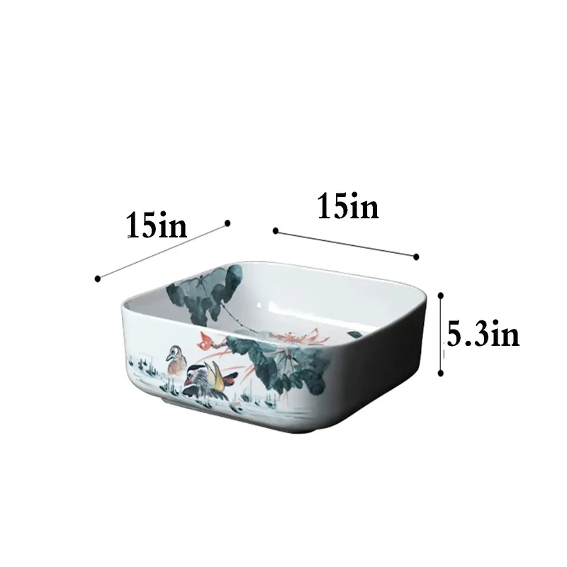 Square Ceramic Vessel Sink For Modern Bathrooms, White Porcelain Countertop Basin With High Gloss Finish, Faucet And Drainer Included, Hassle Free Setup, Pro Level Style Upgrade