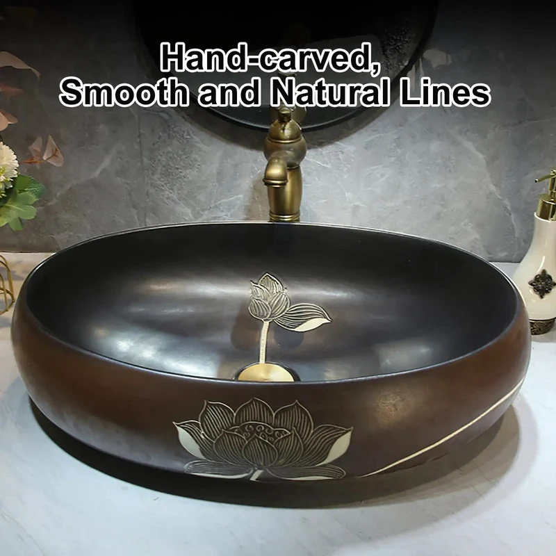 Slick Oval Ceramic Vessel Sink For Bathroom Vanity Rock Solid Handcrafted Porcelain Countertop Basin With Faucet Top Tier Retro Washbasin For Small Spaces And Chill Balcony Vibes