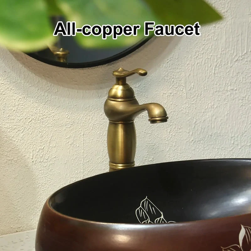Slick Oval Ceramic Vessel Sink For Bathroom Vanity Rock Solid Handcrafted Porcelain Countertop Basin With Faucet Top Tier Retro Washbasin For Small Spaces And Chill Balcony Vibes