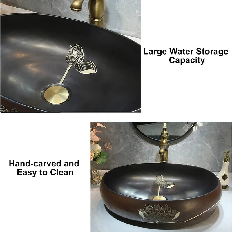 Slick Oval Ceramic Vessel Sink For Bathroom Vanity Rock Solid Handcrafted Porcelain Countertop Basin With Faucet Top Tier Retro Washbasin For Small Spaces And Chill Balcony Vibes