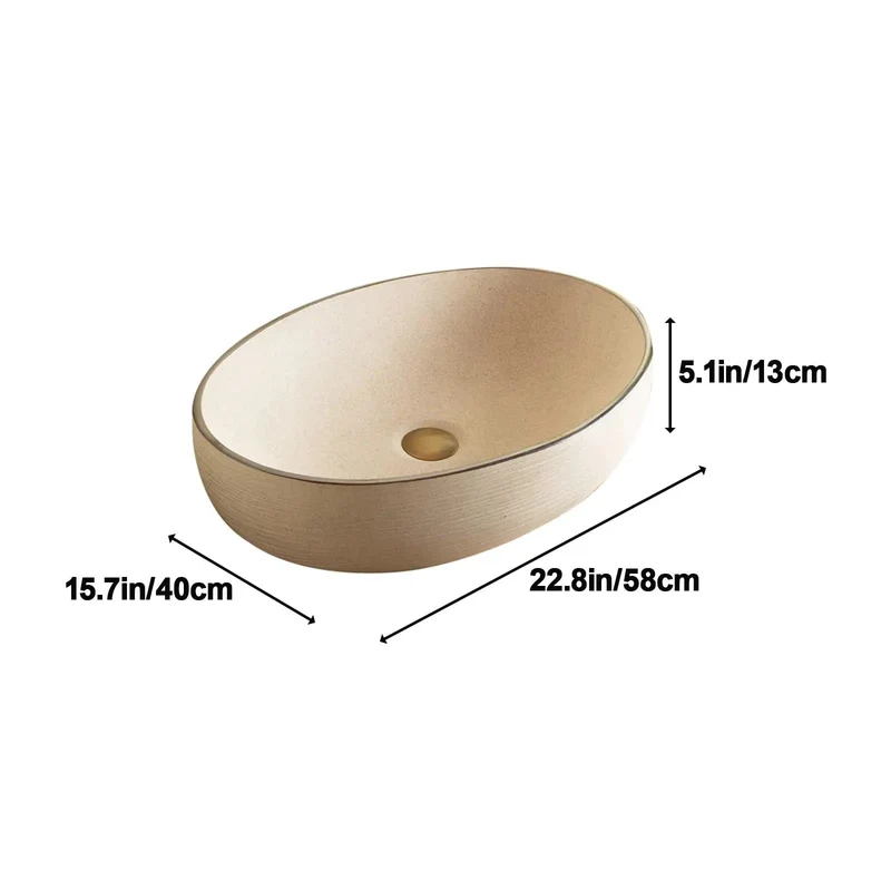 Heavy Duty Retro Oval Ceramic Vessel Sink Premium Countertop Basin Dark Brushed Texture Show Stopper For Modern Bathroom Vanity And Balcony Lavatory Wash Station Artisanal Finish Rock Solid Construction