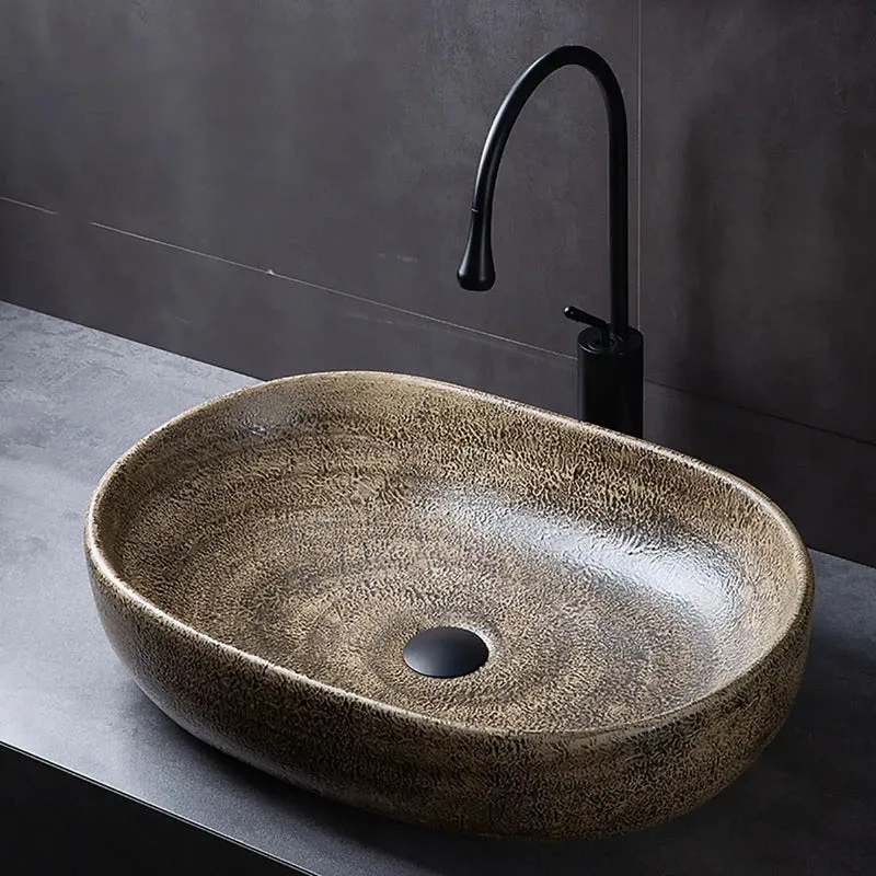 Dope Retro Oval Ceramic Vessel Sink For Above Counter Bathroom Vanity With Hella Slick High Gloss Glaze And Easy Wipe Down Routine That Slays Any Modern Hotel Or Home Decor Plan