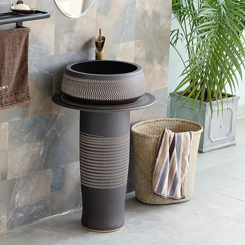 Stunning Ceramic Bathroom Sink With Faucet Included, Artistic Porcelain Basin For Vanity And Kitchen, Retro Industrial Design, Hand Carved Details, Durable High Temp Fired, Showstopper Quality Complete Set Ready To Install.
