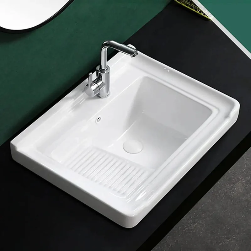 Heavy Duty Ceramic Laundry Sink With Faucet Trim Kit Square Vessel Basin Utility Washboard Balcony Room All In One Plumbing Bundle No Hassle Quick Install Now Available