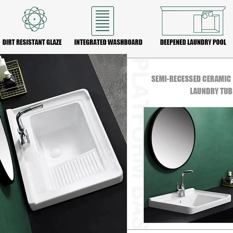 Heavy Duty Ceramic Laundry Sink With Faucet Trim Kit Square Vessel Basin Utility Washboard Balcony Room All In One Plumbing Bundle No Hassle Quick Install Now Available