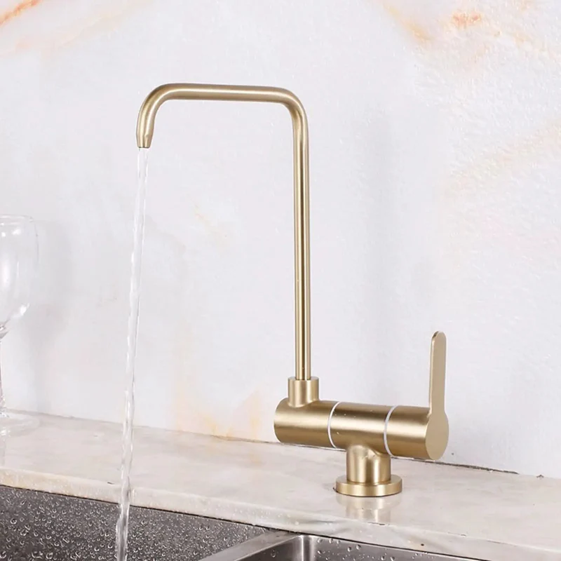 Slick Brushed Gold Drinking Faucet Featuring A Rad 360 Degree Swivel Spout For Easy Cold Water Access Made From Tough Corrosion Resistant Stainless Steel That Brings Kickin Style To Your Kitchen Sink With Big Vibe Upgrade For Daily Hydration Needs