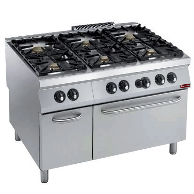 Profi Gas-Standherd 6-flammig mit Gasbackofen GN 2/1 & Unterschrank , 120 cm, G22/6BFA12-N