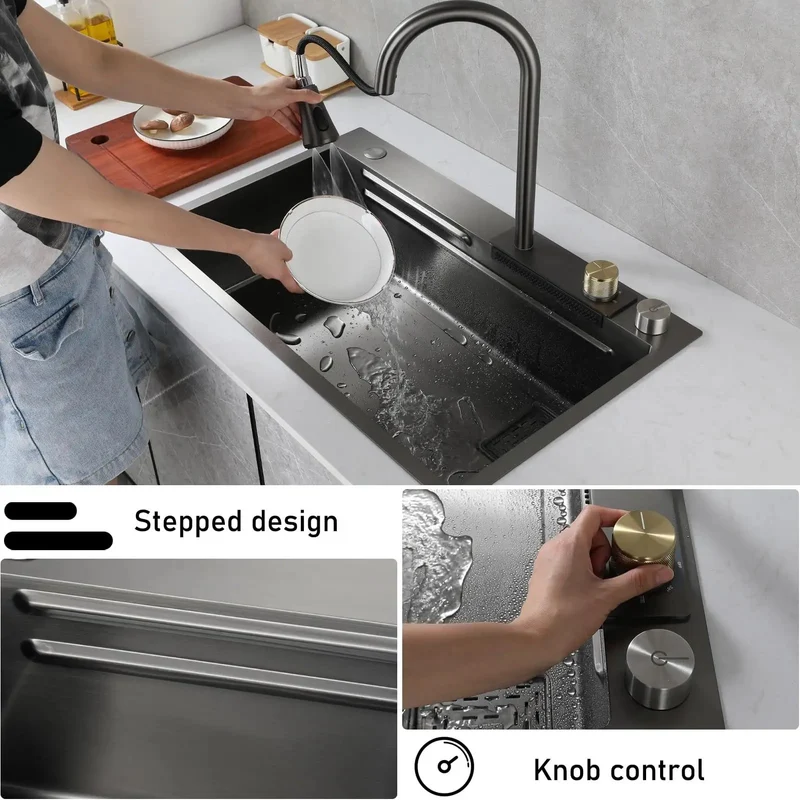 Killer Kitchen Sink Set With Slick Retractable Faucet And Pull Down Spray Head Includes Deep Bowl Basket Strainer Badass Cutting Board And No Hassle Siphon Drain Kit