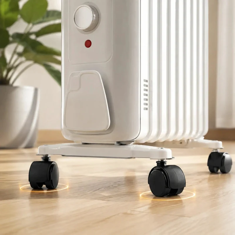 Glide Like Butter Four Pack Swivel Caster Wheels With Brakes For Oil Filled Radiators And Electric Heaters Replacement Casters For Furniture And Bath Chairs Floor Safe Plastic Design Quiet Operation Black