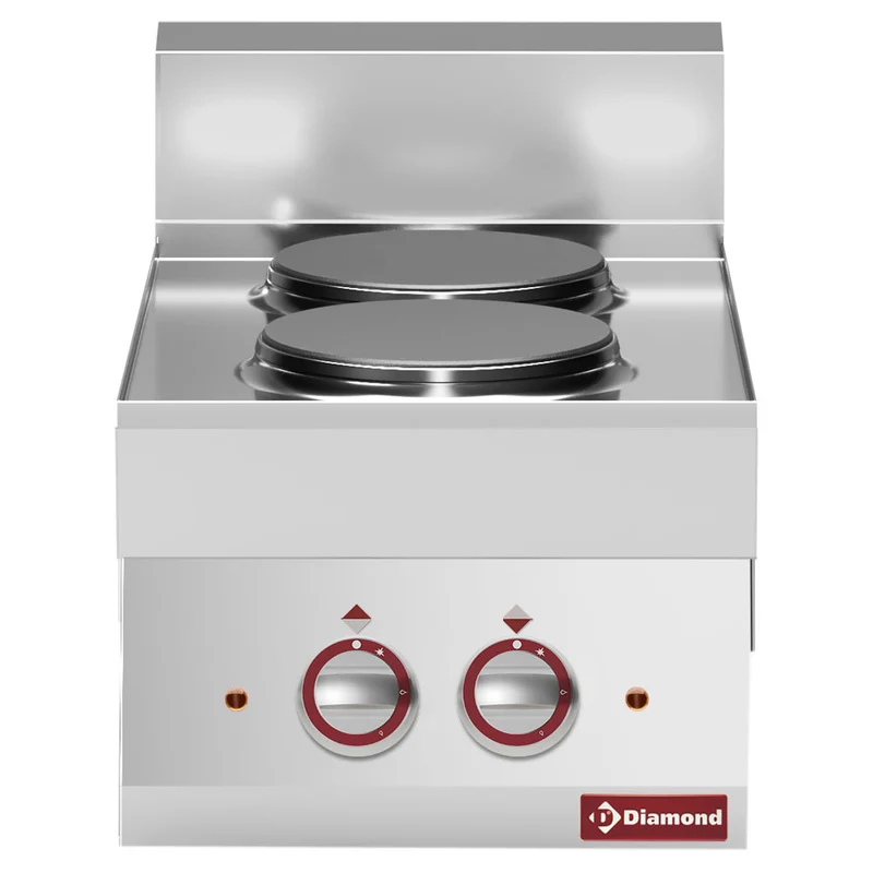Profi Elektro-Kochfeld, 2 Platten - Tischgerät, 650mm Bautiefe, E65/2P4T-230V/3-N