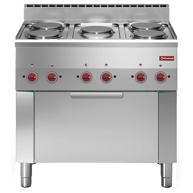 Elektro-Standherd mit 5 Kochplatten & GN 1/1 Heißluftbackofen , 90cm, E60/5PFV9-230/3-N