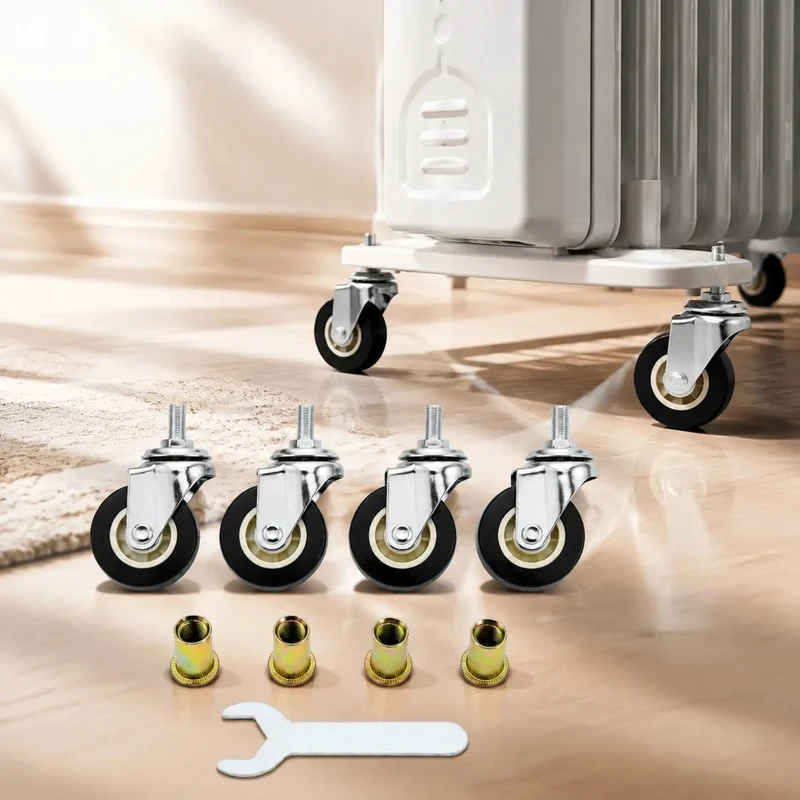 Top Tier 4 Pack Radiator Wheels Swivel Casters With Brake System For Slick Electric Heater And Oil Filled Radiator Furniture Ace Silent Rolling Floor Safe Silver Swap Grind Free Easy Install Kit