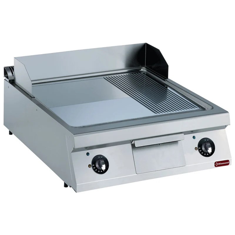 Profi Elektro Griddleplatte 800mm , Hartchrom , 2/3 glatt, 1/3 gerillt, E22/PMCD8T-230/3--N
