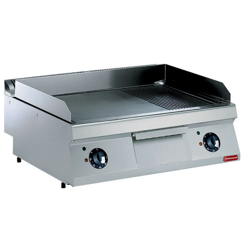 Profi Elektro-Grillplatte , 80 cm , 2/3 glatt & 1/3 gerillt , 2 Heizzonen, E17/PM8T-230/3--NE