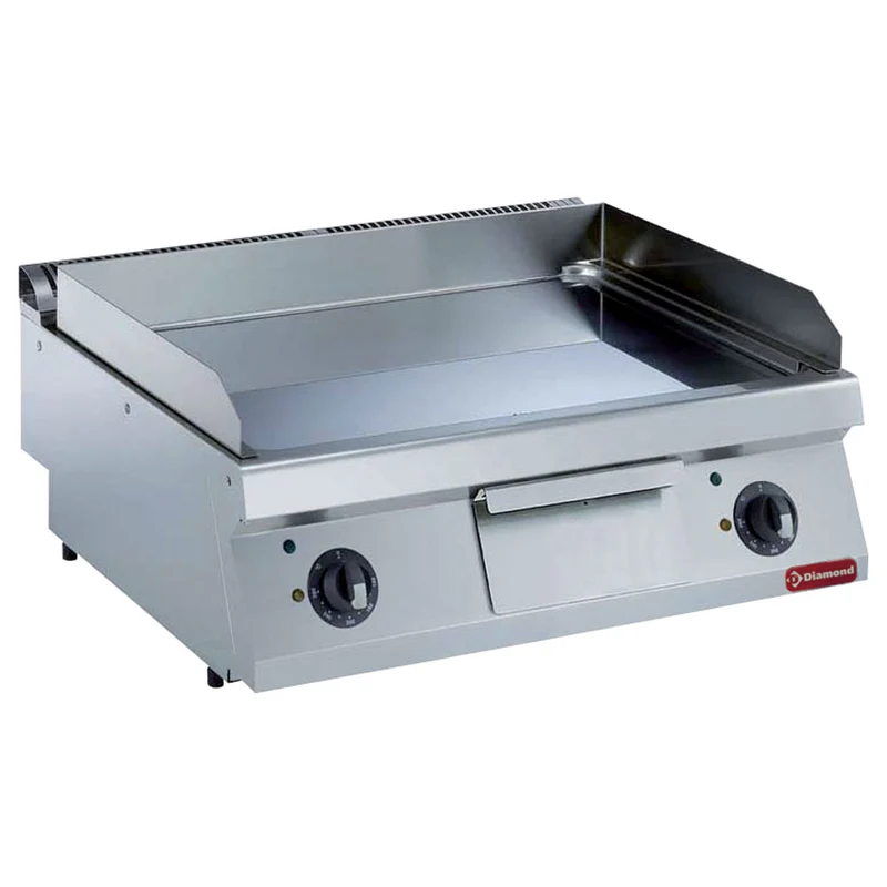 Gastro Elektro-Bratplatte 80 cm , Glatte Hartchrom-Oberfläche , 2 Heizzonen, E17/PLCD8T-N