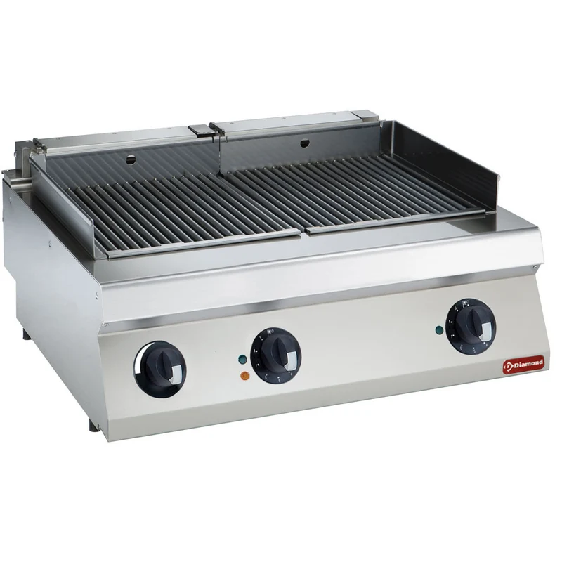 Gastro Elektrogrill 800 mm - Tischgerät mit 2 Heizzonen & 7,5 kW, E17/GPLP2-HP-230/3-