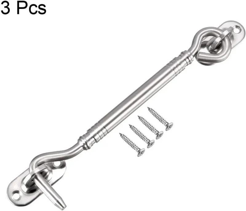 Rugged Stainless Steel Gate Hook Latch With Easy Snap Push Button For Cabinet Doors Fence Gates And Windows Solid Grip Mounting Screws Included For Everyday Use