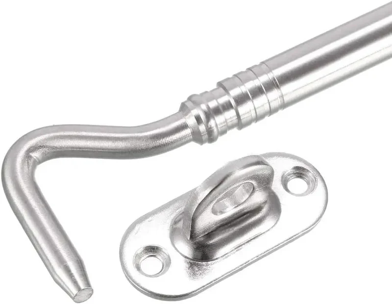 Rugged Stainless Steel Gate Hook Latch With Easy Snap Push Button For Cabinet Doors Fence Gates And Windows Solid Grip Mounting Screws Included For Everyday Use