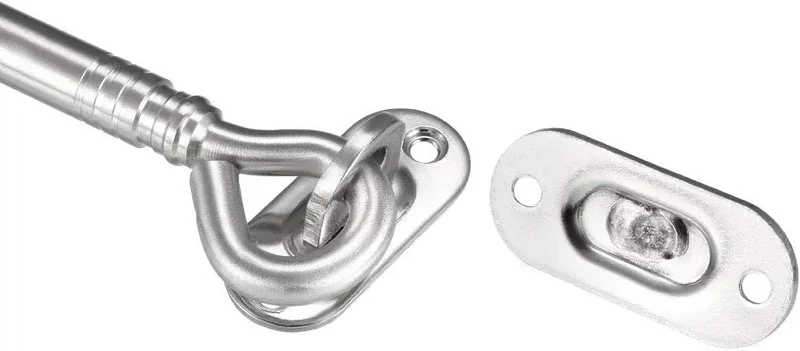 Rugged Stainless Steel Gate Hook Latch With Easy Snap Push Button For Cabinet Doors Fence Gates And Windows Solid Grip Mounting Screws Included For Everyday Use