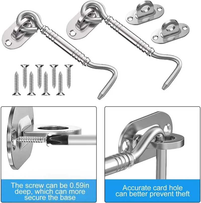 Quality Grade Four Inch Stainless Steel Hook And Eye Latch Set With Mounting Screws For Barn Doors Closets And Gates Rock Solid Grip Rust Proof Design No Sweat Installation Built Tough For Secure Closure