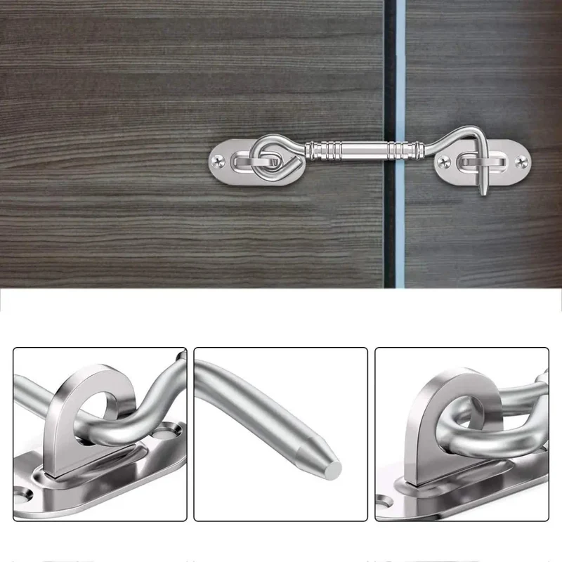 Quality Grade Four Inch Stainless Steel Hook And Eye Latch Set With Mounting Screws For Barn Doors Closets And Gates Rock Solid Grip Rust Proof Design No Sweat Installation Built Tough For Secure Closure