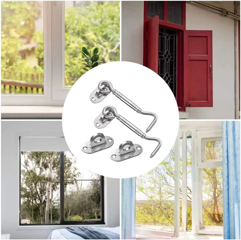 Quality Grade Four Inch Stainless Steel Hook And Eye Latch Set With Mounting Screws For Barn Doors Closets And Gates Rock Solid Grip Rust Proof Design No Sweat Installation Built Tough For Secure Closure
