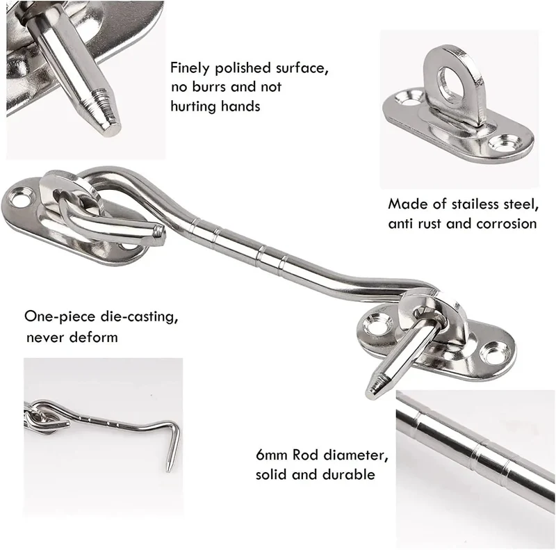 Heavy Duty Stainless Steel Gate Hook And Eye Latch Built Tough As Nails For Securely Locking Exterior Doors Fences Gates Windows Cabinetry Anti Rust Corrosion Resistant Chrome Finish