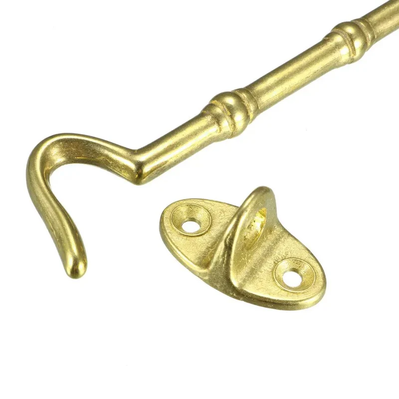 Pro Grade Built Tough Heavy Duty Brass Hook Latch With Eye Catch And Mounting Screws For Gates Doors Windows Cabinets Snaps Shut Windproof No Hassle Home Hardware