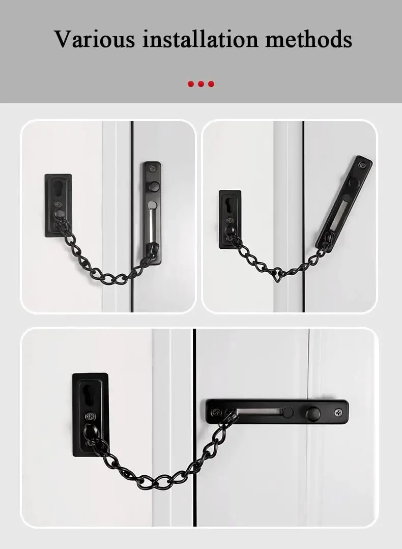 Heavy Duty Stainless Steel Door Chain Lock And Reinforced Base Sliding Bolt Gate Latch With Tough As Nails Spring Press Action For Locking It Down Tight And Zero Hassle Home Security