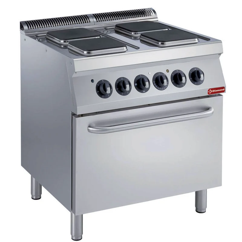 Profi Elektro-Standherd mit 4 Kochplatten & GN 2/1 Backofen , 80 cm, E17/4PQF8-230/3--N